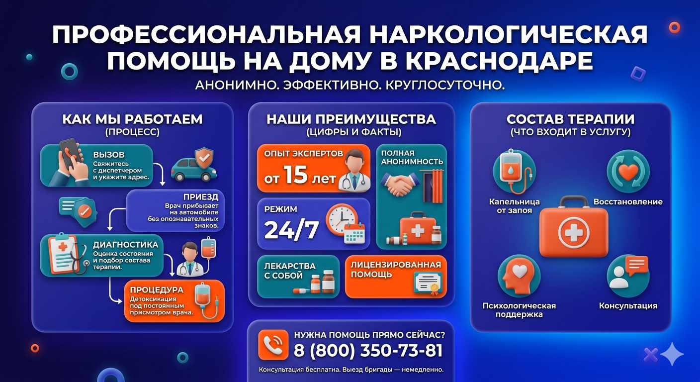 Инфографика о принципах лечения алкоголизма на дому в Ишиме: этапы вызова нарколога, преимущества анонимной детоксикации и состав медицинской помощи.